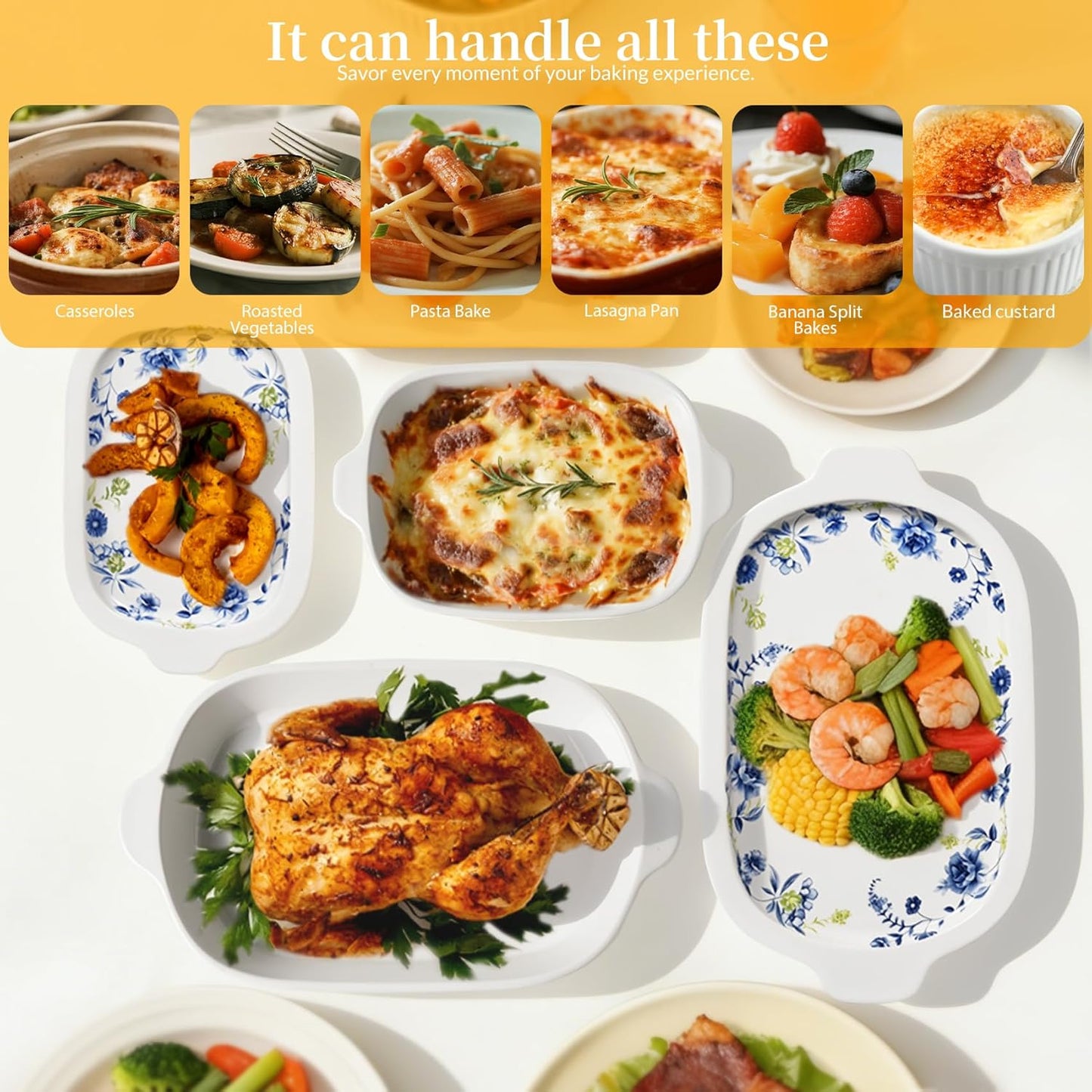 Skiennix Ceramic Casserole Dish Set - 4-Piece Bakeware with Lids | Oven & Microwave Safe, 13x8 & 9x6 Inch