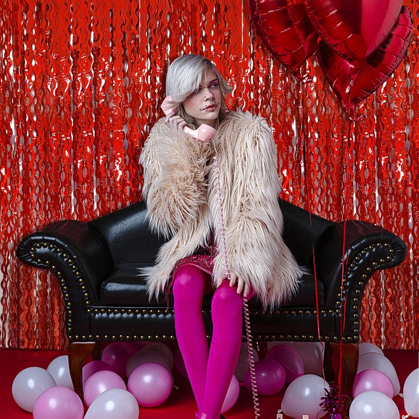 Red Tinsel Foil Fringe Curtains - Sparkling Wavy Backdrop for Parties & Events | Perfect for Photo Booths