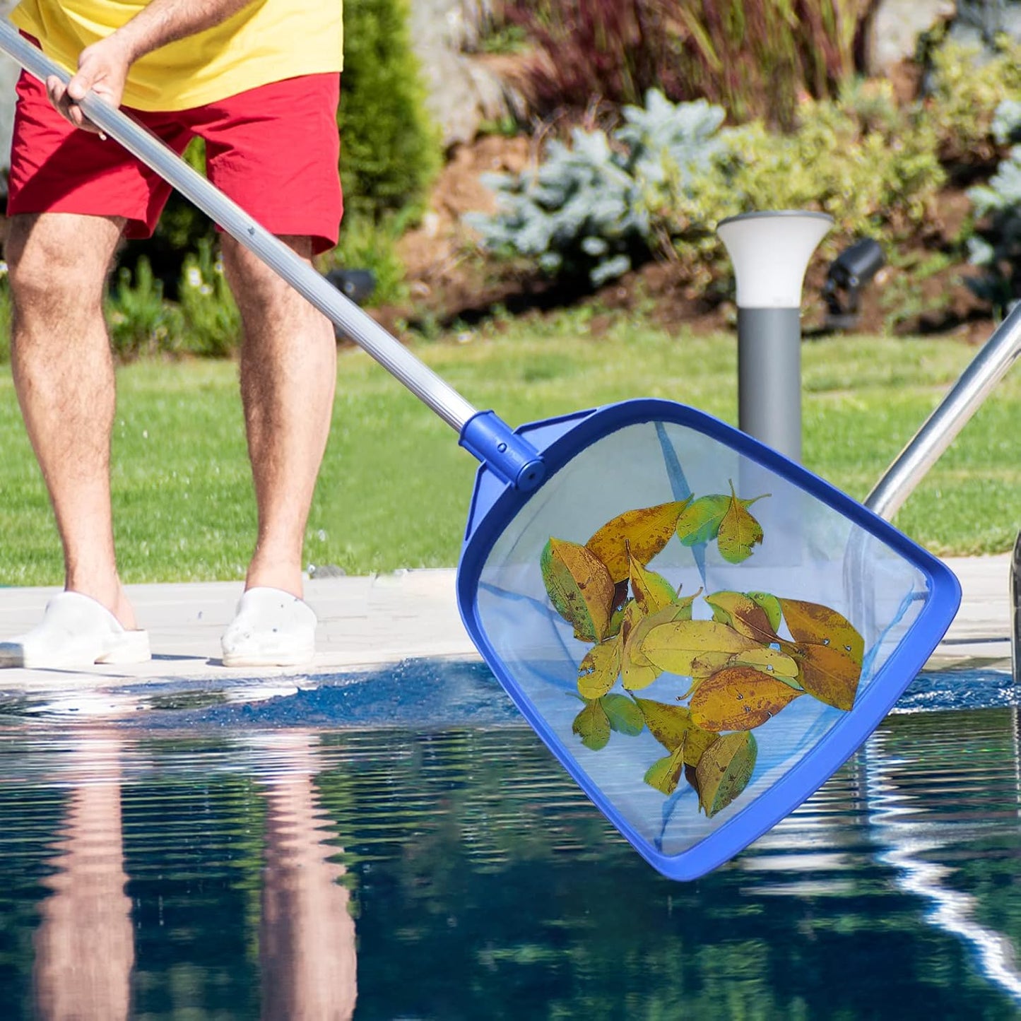 Poolvio Leaf Skimmer Net - Telescopic Aluminum Pole with Nylon Mesh for Easy Pool Cleaning