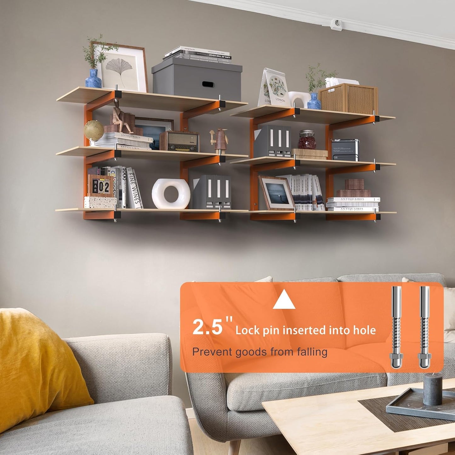 Lumber Rack Heavy-Duty Wall-Mounted Lumber Storage System | 1320 LB Capacity, 6-Level Organizer, Orange (4 Pack)