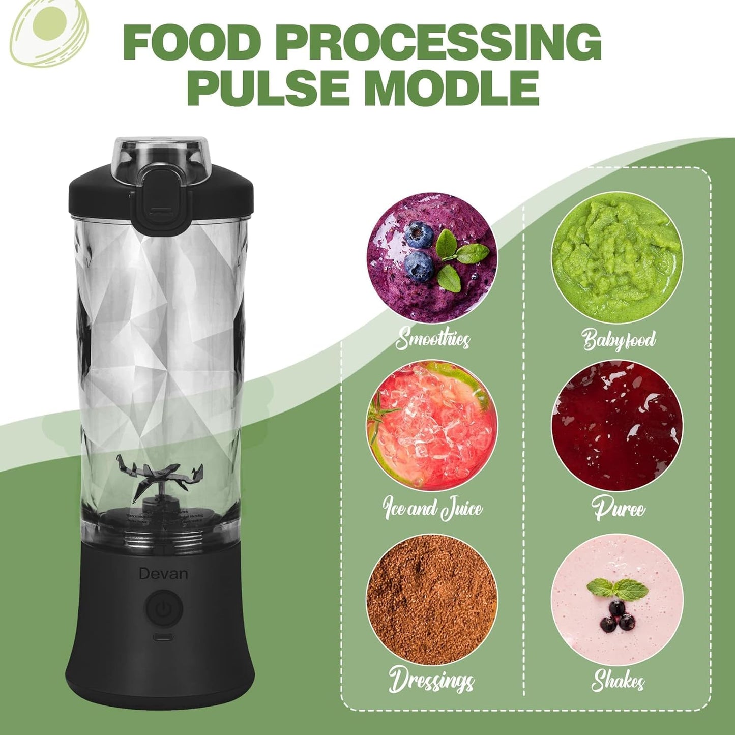 Skiennix Portable Blender - Waterproof 20 oz BPA-Free Cup with Travel Lid | Perfect for Shakes & Smoothies
