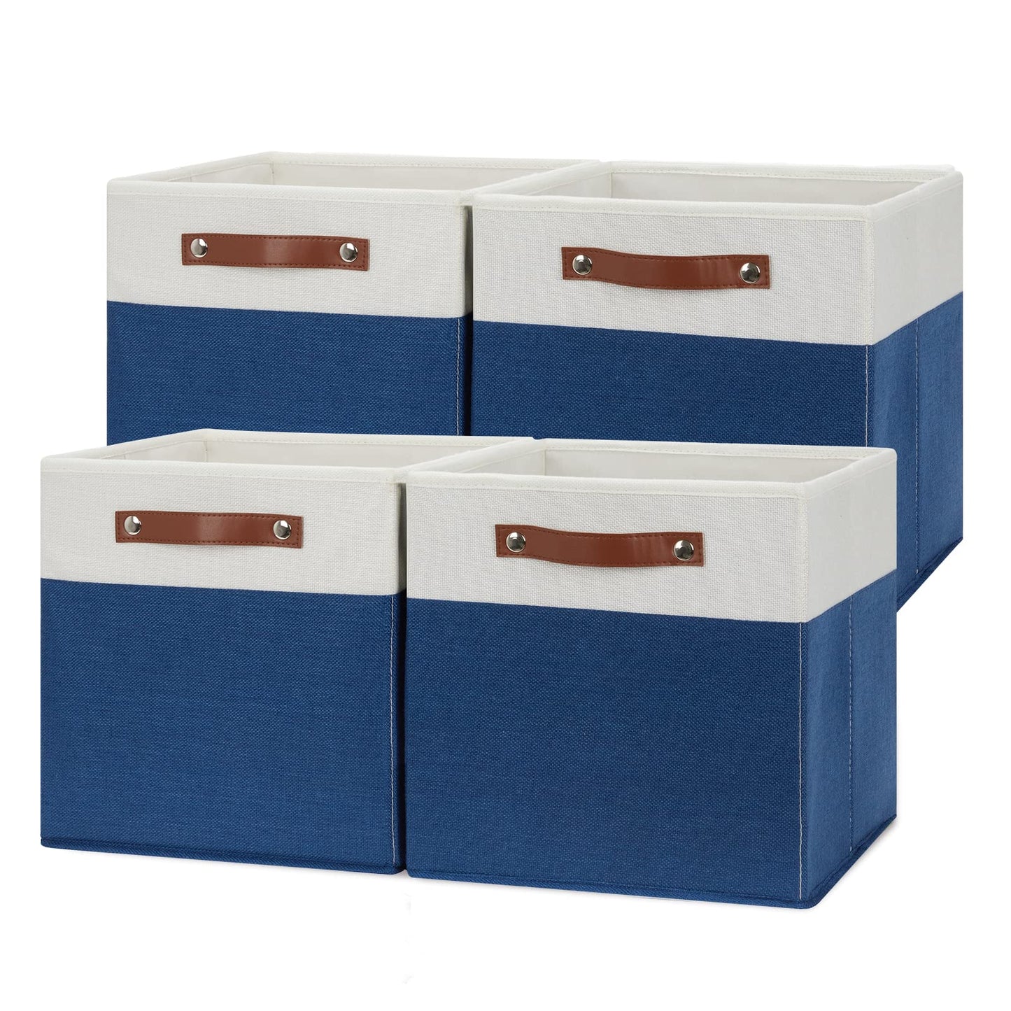 Temary Collapsible Storage Boxes - 12x12 Blue Cube Storage Bins with Handles for Organizing Home, White&Blue