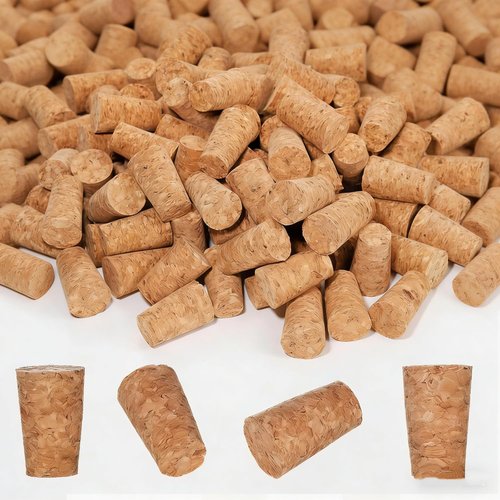 100 Pack Natural Soft Wood Corks, Tapered Cork Wooden Beer Bottle Stopper for Wine Making Craft, Leakproof,DIY Crafts (100 Pcs)