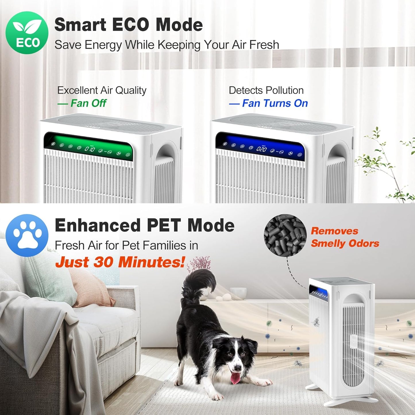 KNKA Air Purifier - HEPA Air Cleaner for Large Rooms Up to 1,695 Ft² | Washable Pre-Filter, Eco & Sleep Modes