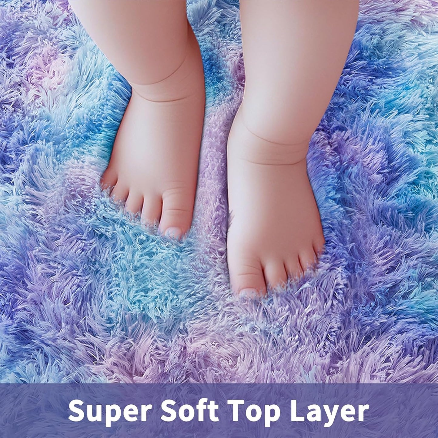 Ophanie Round Area Rug - 5Ft Tie-Dye Rainbow Purple | Fluffy Soft Shaggy Carpet for Kids' Rooms