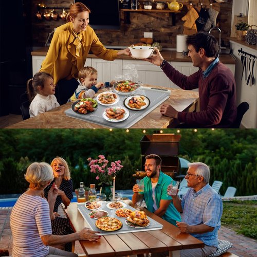FYY Warming Mat for Food with Heat Resistant Pad, Prevent Countertop Cracks, Keep Meal Warm, Rapid and Full Surface Heating, 6 Temp Settings, 6H Timer, Upgraded Rollable Portable Food Warmer Mat Grey