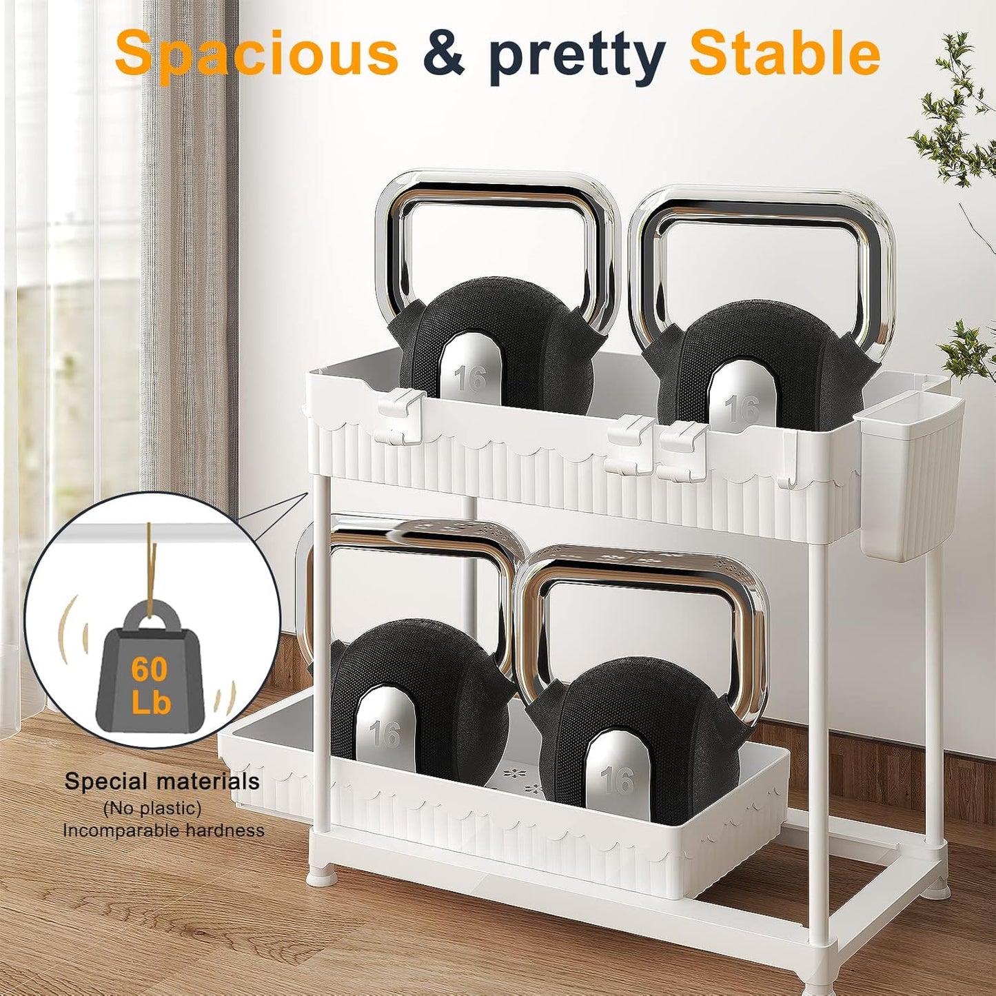 Sevenblue Under Sink Organizers - 2 Tier Sliding Bathroom & Kitchen Storage Shelf | White 2 Pack
