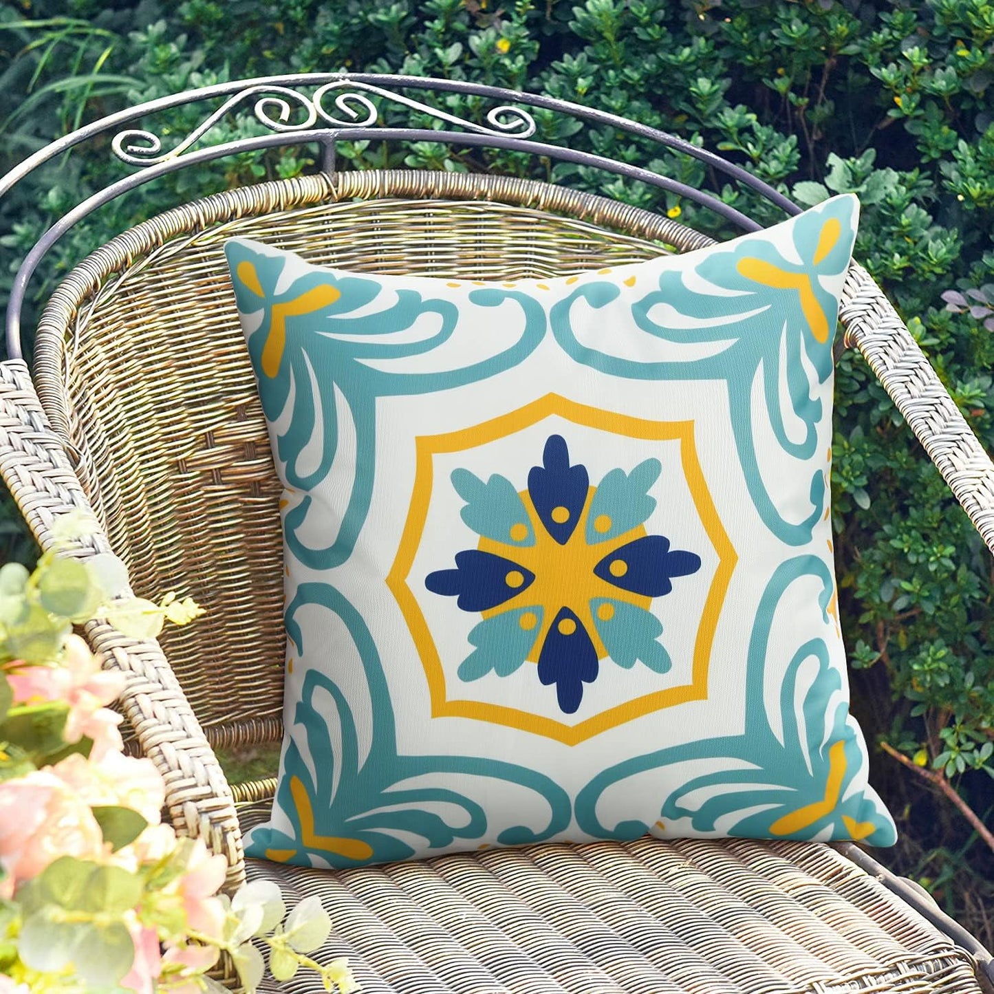 Pyonic Outdoor Pillow Covers - Waterproof 16x16 Spring/Summer Garden Cushion Cases | Set of 4, Blue