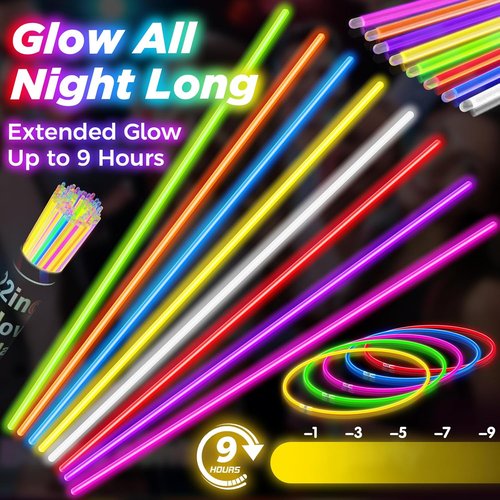 Glow Sticks | 100Pcs 22-Inch Glow In The Dark Party Supplies - 9 Hours of Fun for Kids