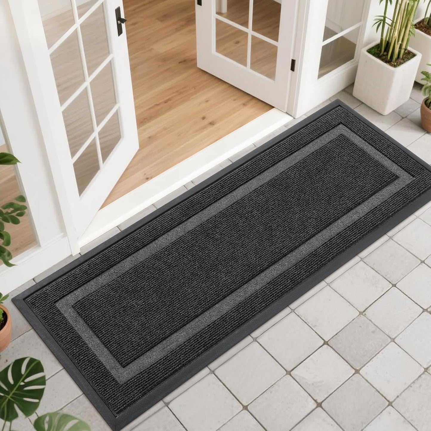 OLANLY Waterproof Front Door Mat - All-Season, Fade Resistant, Easy Clean | 47x17 Inch, Black