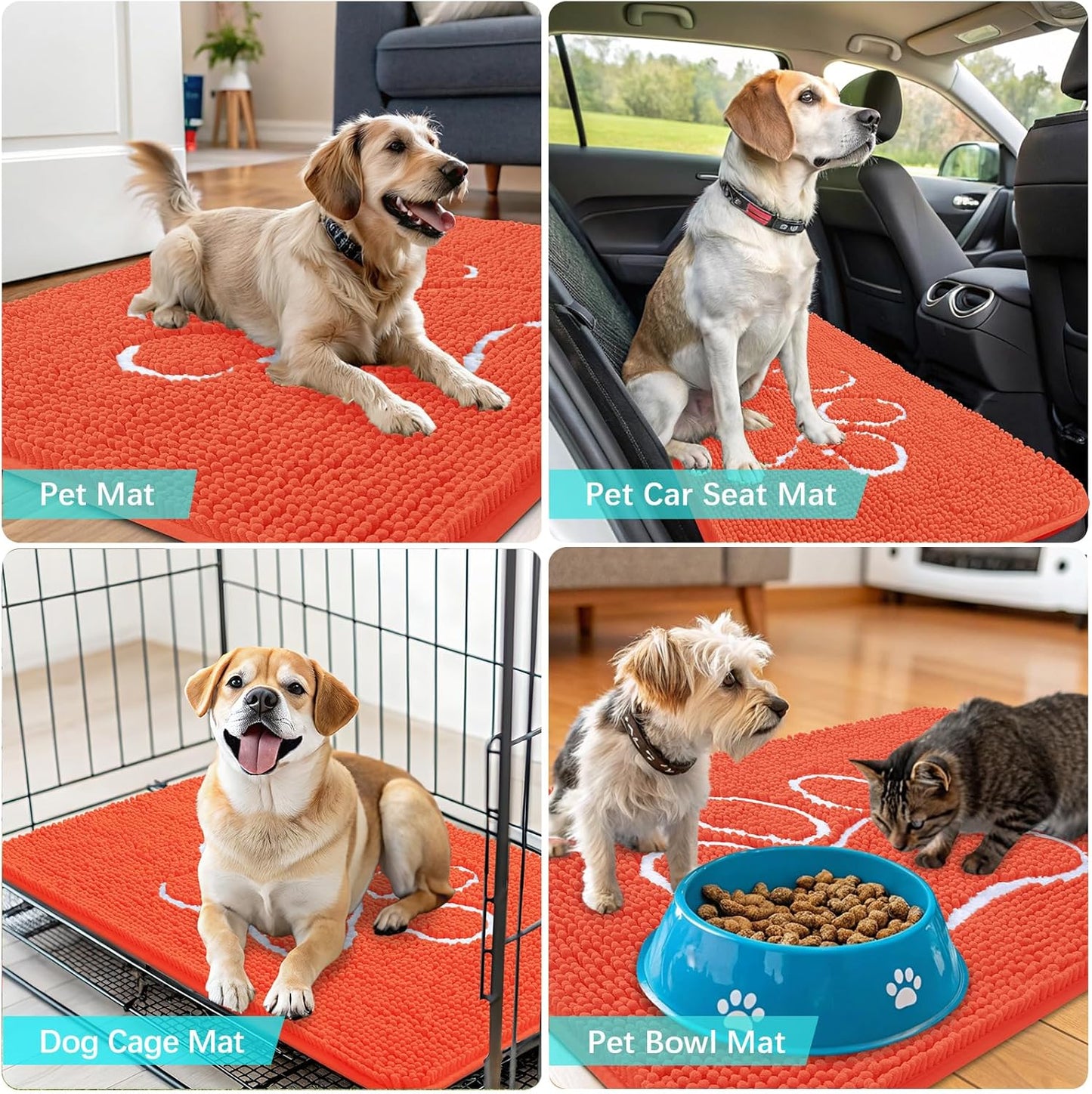 OLANLY Dog Door Mat - Absorbent Non-Slip Muddy Paws Design | Quick Dry Chenille 30x20 Coral
