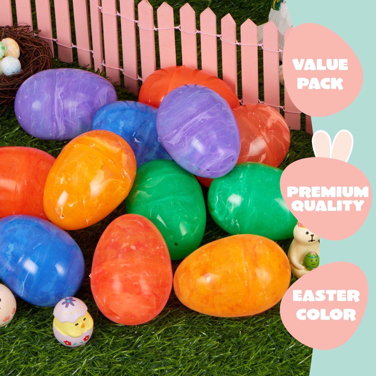 JOYIN 72 Pcs Plastic Iridescent Printed Bright Easter Eggs 3.15" Tall for Easter Hunt, Basket Stuffers Fillers, Classroom Prize Supplies, Filling Treats and Party Favor