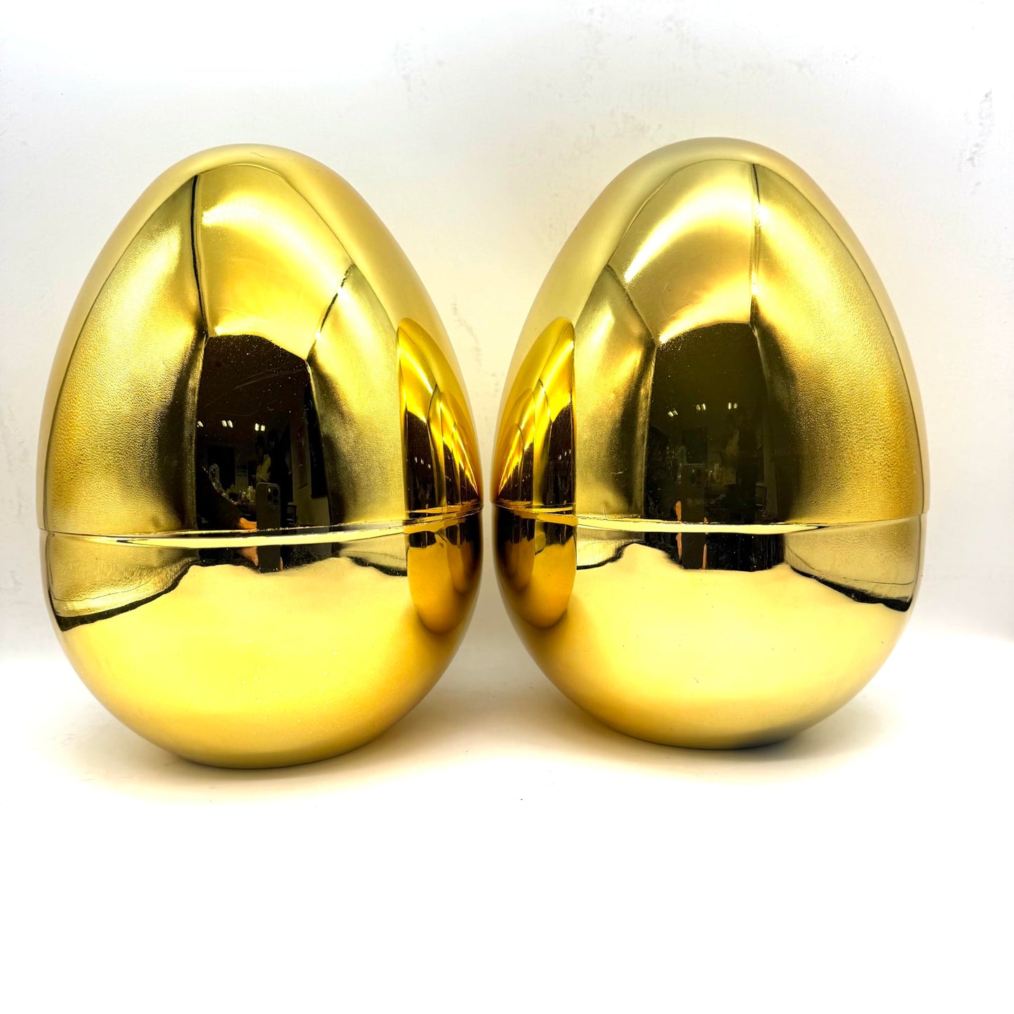 NJN 2Pcs 250mm/10inch Gold eggs, Golden easter eggs, Plastic easter eggs perfect for easter egg hunt, metallic empty Surprise egg