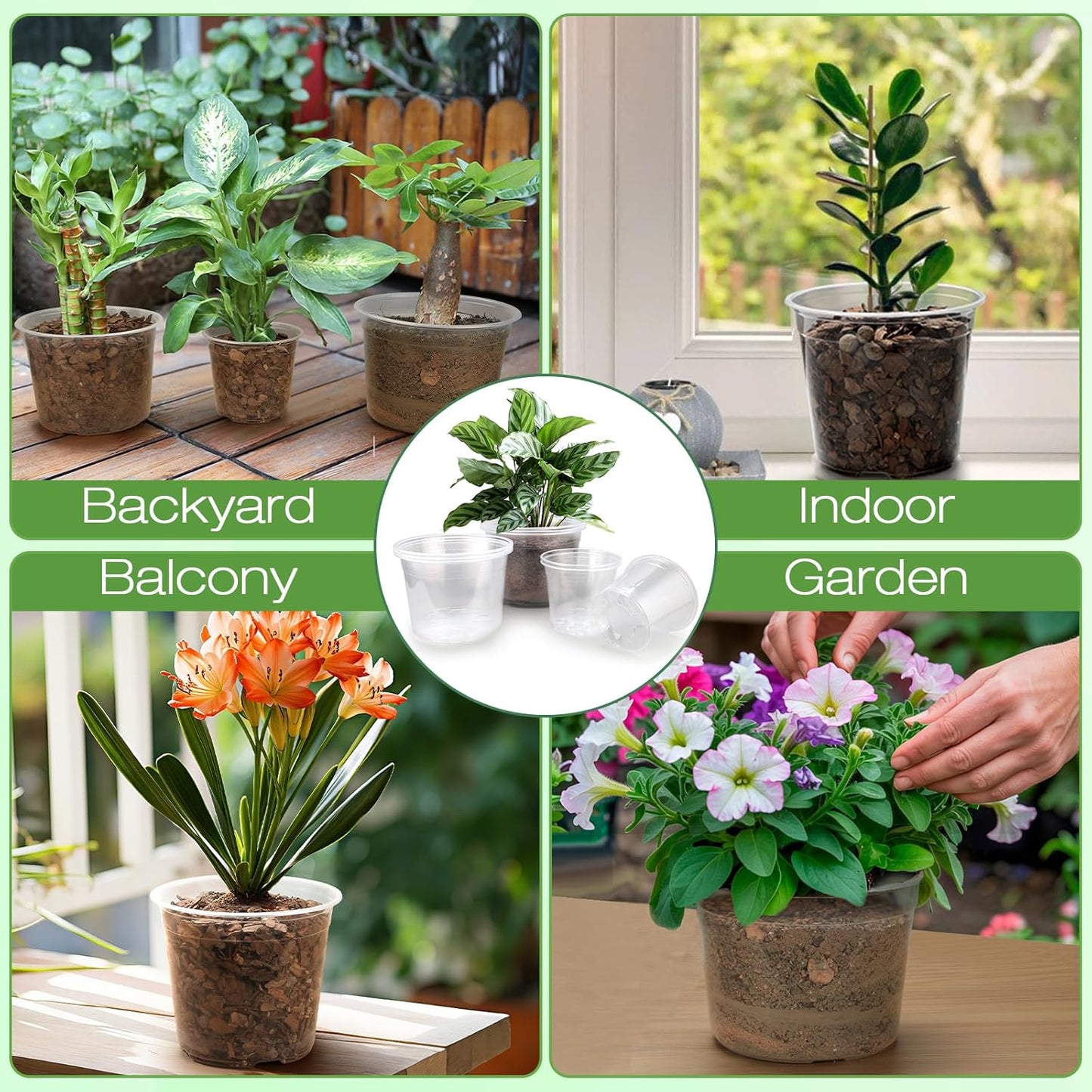Skiennix Large Clear Nursery Pots - 9 Pack Plastic Plant Seedling Pots with Drainage | 7/8/10 Inch for Indoor & Outdoor Gardening