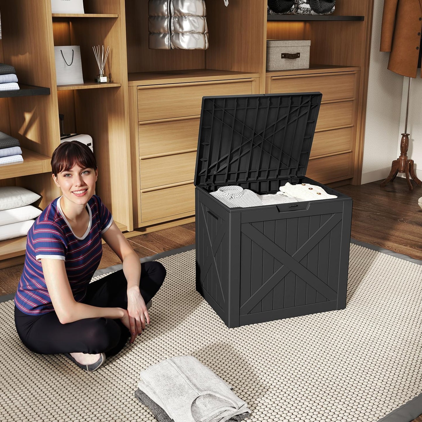 Regine Switzerland 32 Gallon Outdoor Deck Box - Lockable Waterproof Storage for Garden Tools & Cushions | Black