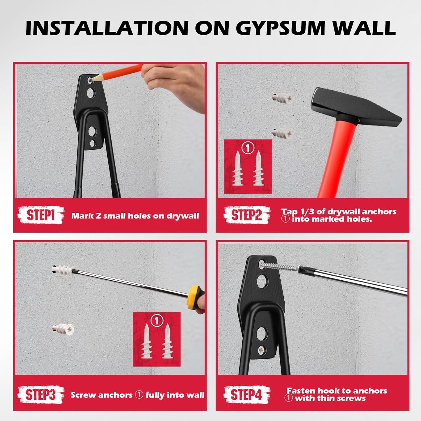 Skiennix Heavy Duty Garage Storage Hooks - Solid Steel Wall Mount Set with Anti-Slip Coating | 20 Pack for Ladders, Bikes, and Tools