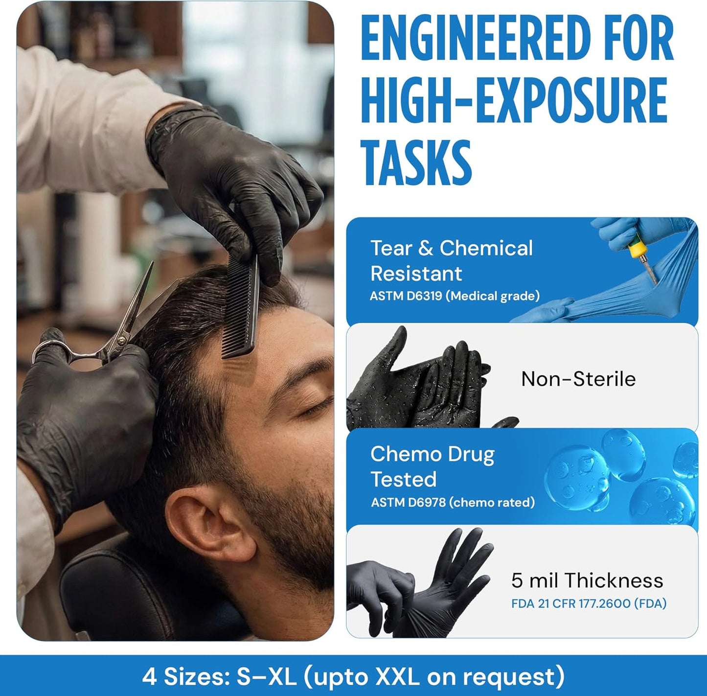 Nitrile Exam Gloves - Latex-Free, Powder-Free, Non-Sterile Disposable Gloves for Medical & Kitchen Use