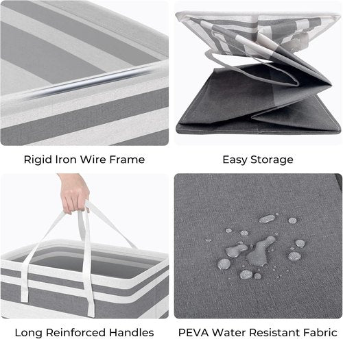 HomeHacks Large Waterproof Laundry Baskets - Collapsible Hampers with Reinforced Handles | Grey & Pink, 88L Each
