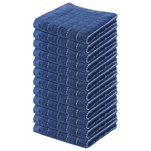 Homaxy 100% Cotton Terry Kitchen Dish Cloths, Ultra Soft and Absorbent Dish Towels for Kitchen, Suitable for Drying and Washing Dishes, 12 Pack, 12 x 12 Inches, Navy Blue