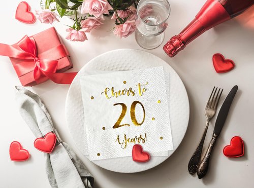 Cheers to 20 Years Cocktail Napkins | Happy 20th Birthday Decorations for Men and Women and Wedding Anniversary Party Decorations | 50-Pack 3-Ply Napkins | 5 x 5 inch Folded (White)