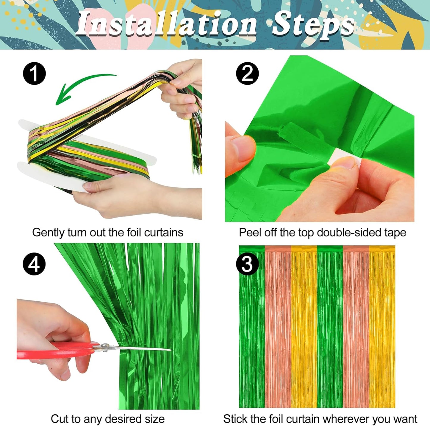 Luau Decorations by [Brand Name] - 2 Pack Summer Party Streamers | 3.28 FT x 7.05 FT Metallic Tinsel Backdrop