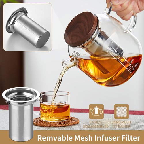 DOPUDO Glass Teapot With Stainless Steel Infuser 1200ml, Glass Tea Pot, Loose Leaf Tea Kettle, Glass Kettle Stovetop, Teapot With Strainer, Tea Infuser Pot Glass Teacup Tea Cups For Blooming Tea