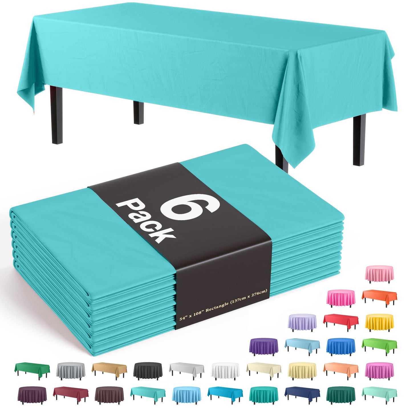 Party Solids Pack Of 6, Premium Rectangle Holiday Design Plastic Tablecloth - Christmas Decorations Tablecloth Disposable Plastic Table Cover for December - 54 inch. x 108 inch