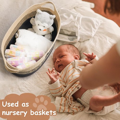 Dog Toy Basket - Woven Storage Organizer with Handle | Large 22”x11”x7.9” Light Beige Cotton