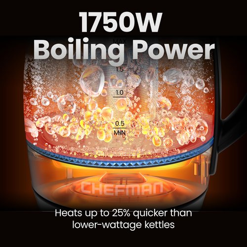 CHEFMAN Lightning High-Powered Electric Kettle, 1.8L 1750W, Rapid Boil 2 Cups in 2 Minutes, BPA Free Cordless Tea Kettle with Digital Temperature Control and 1-Hour Keep Hot – Stainless Steel