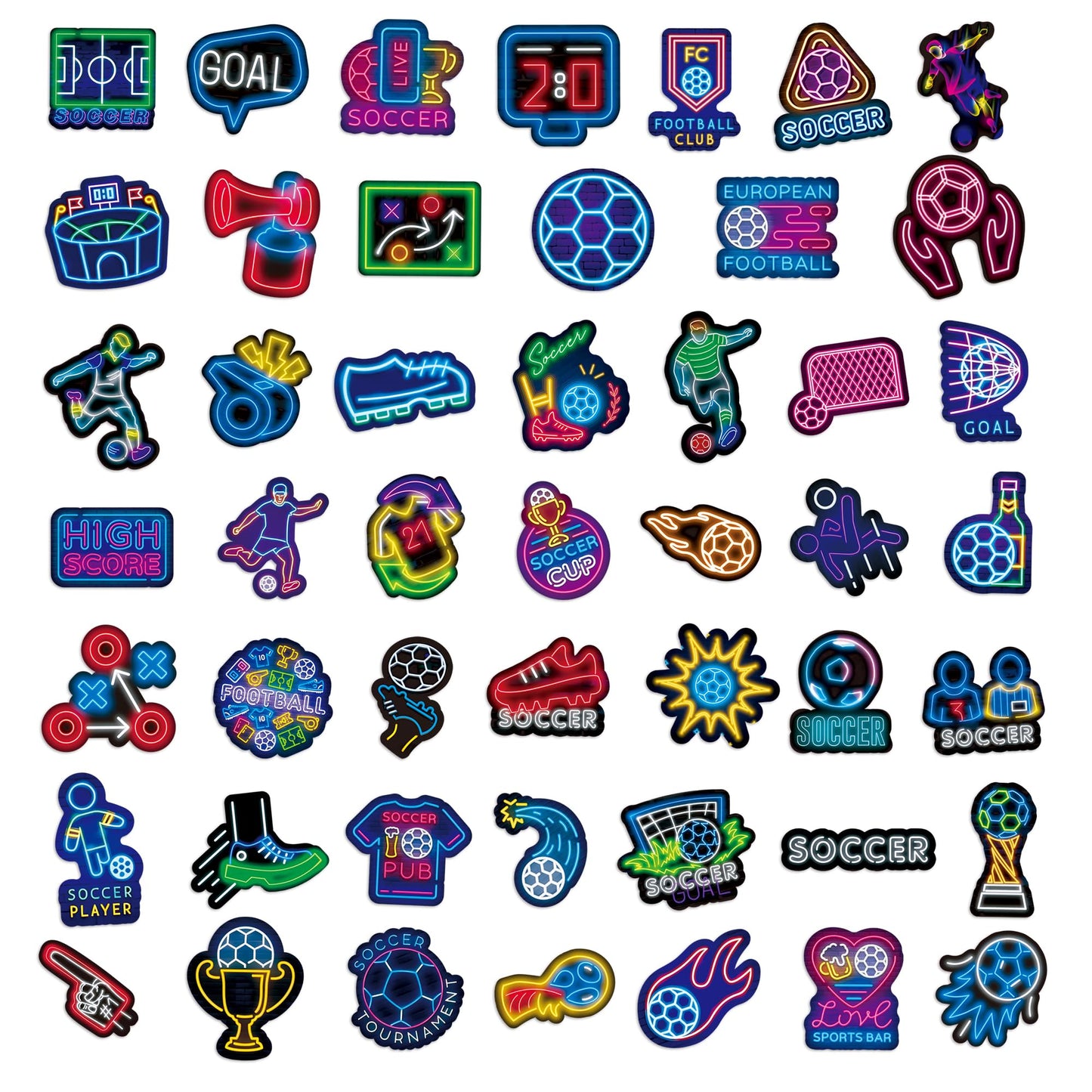 YUISLE 50 PCS Soccer Stickers for Kids Teens & Adults, Cool Neon Football Stickers for Scrapbook Water Bottles, Laptop, Luggage, Vinyl Waterproof Decals for Soccer Team Gifts-B07