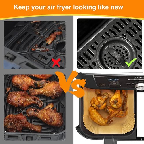 100 Pcs Ninja Air Fryer Liners Disposable, Non-Stick Parchment Paper for Ninja DZ201, DZ401, DZ550 & Compatible with Cosori, Chefman, Dual Air Fryers