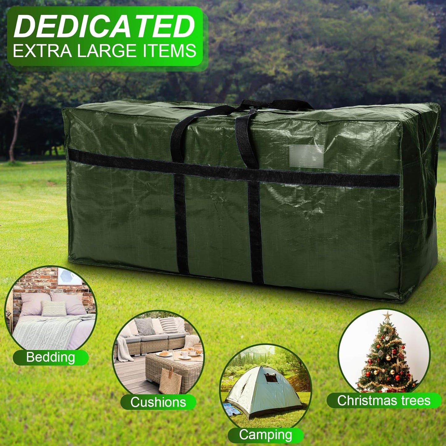 Windyun 4 Pack Extra Large 98 Gallon Heavy Duty Moving Bags - Jumbo Tote with Strong Zipper Handles | Army Green