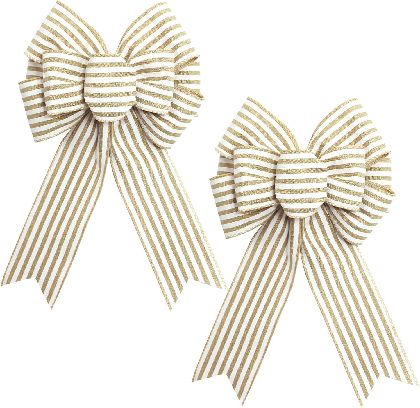 Regine Switzerland Natural Stripe Wreath Bows - Rustic Burlap Decorative Bows for Indoor/Outdoor Events