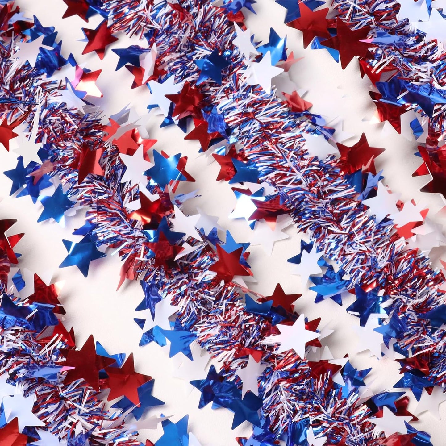 Skiennix 50Ft 4th of July Garland - Glitter Tinsel Patriotic Decor for Indoor/Outdoor Celebrations