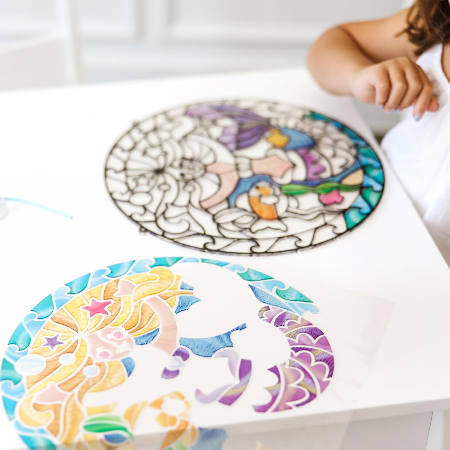 Melissa & Doug Stained Glass Made Easy Activity Kit: Mermaids - 140+ Stickers Kids Sticker Stained Glass Craft Kit; Mermaid Crafts for Kids Ages 5+