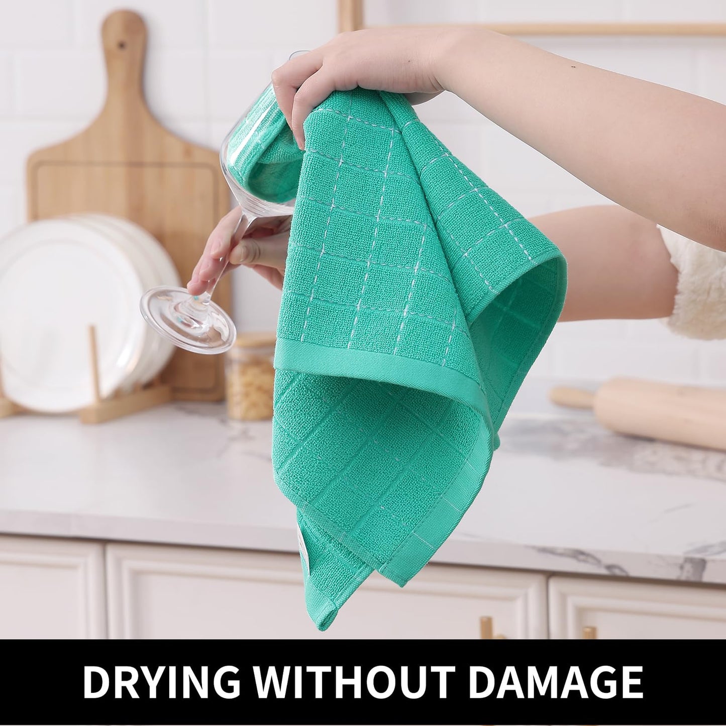Homaxy 100% Cotton Terry Kitchen Dish Cloths, Ultra Soft and Absorbent Dish Towels for Kitchen, Suitable for Drying and Washing Dishes, 12 Pack, 12 x 12 Inches, Turquoise