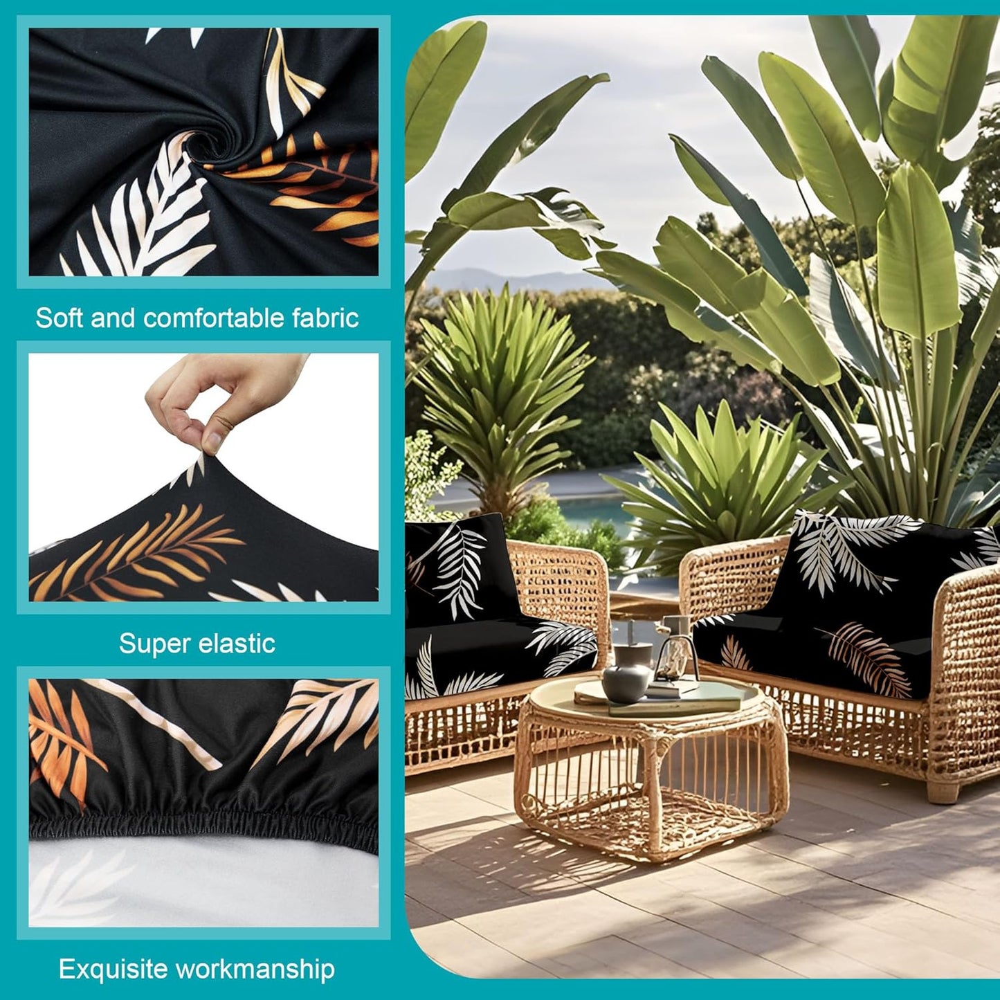 Skiennix 12-Piece Stretch Patio Cushion Covers - Washable Outdoor Sofa Slipcovers in Coconut Trees