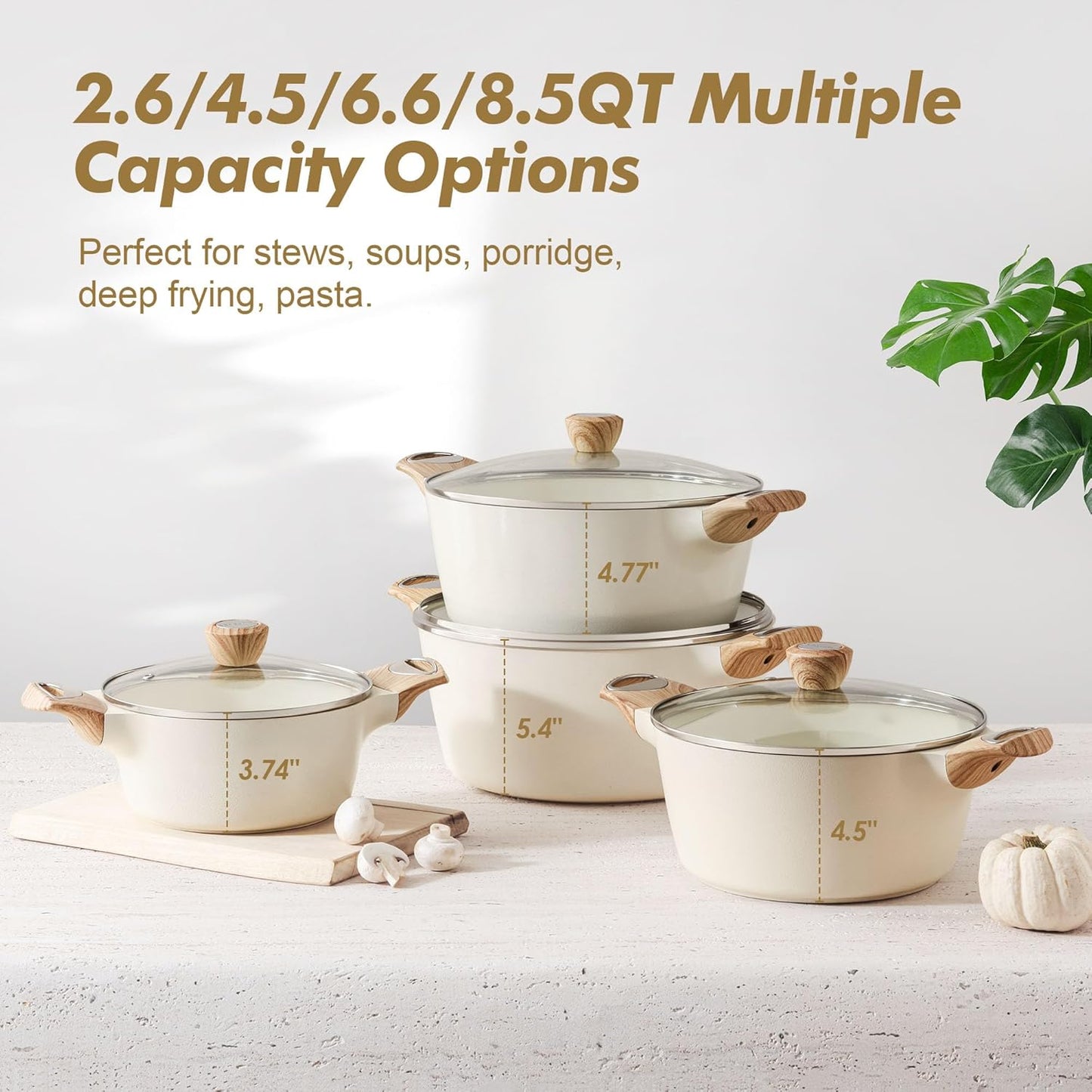 SENSARTE Ceramic Nonstick Stock Pot - Healthy 2.6/4.5/6.6/8.5 QT Casserole & Soup Pot | Induction Compatible, PFOA Free