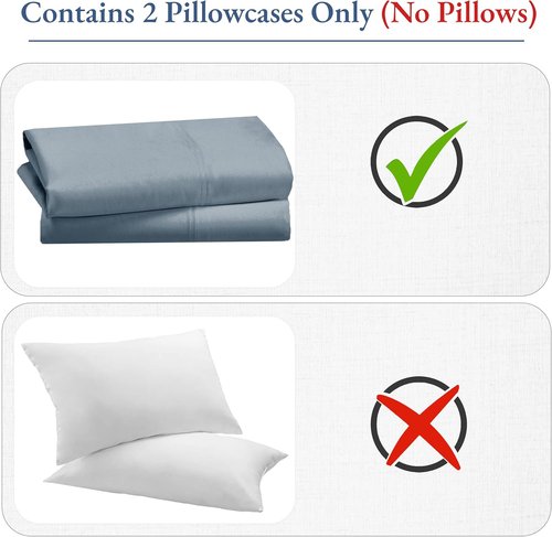 Heirloom 800 Thread Count 100% Cotton Sateen Pillow Cases - Soft & Smooth King Size (Dusty Blue)