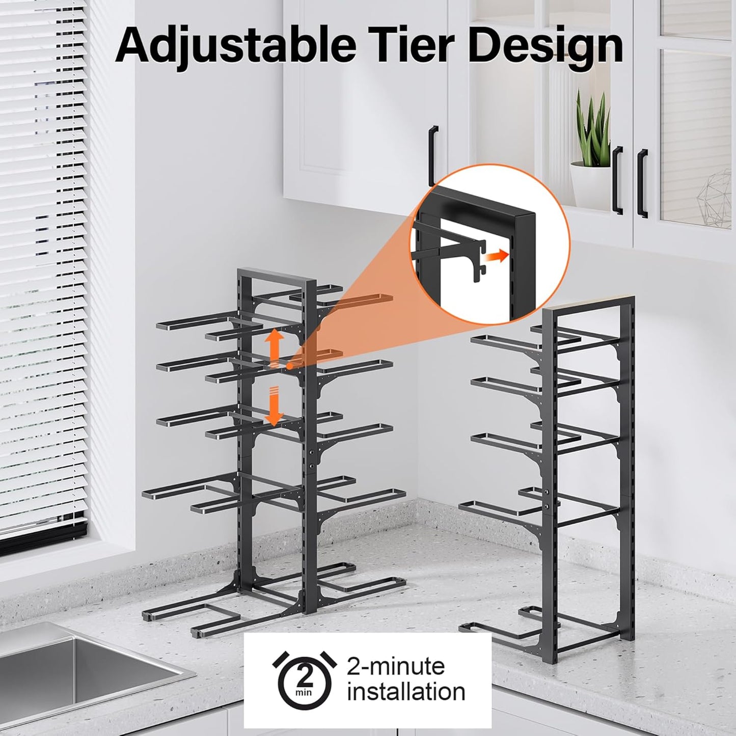 MUDEELA 10-Tier Pot and Pan Organizer - Heavy Duty Under Cabinet Storage, Adjustable Rack for Kitchen Use, 23.62" Height