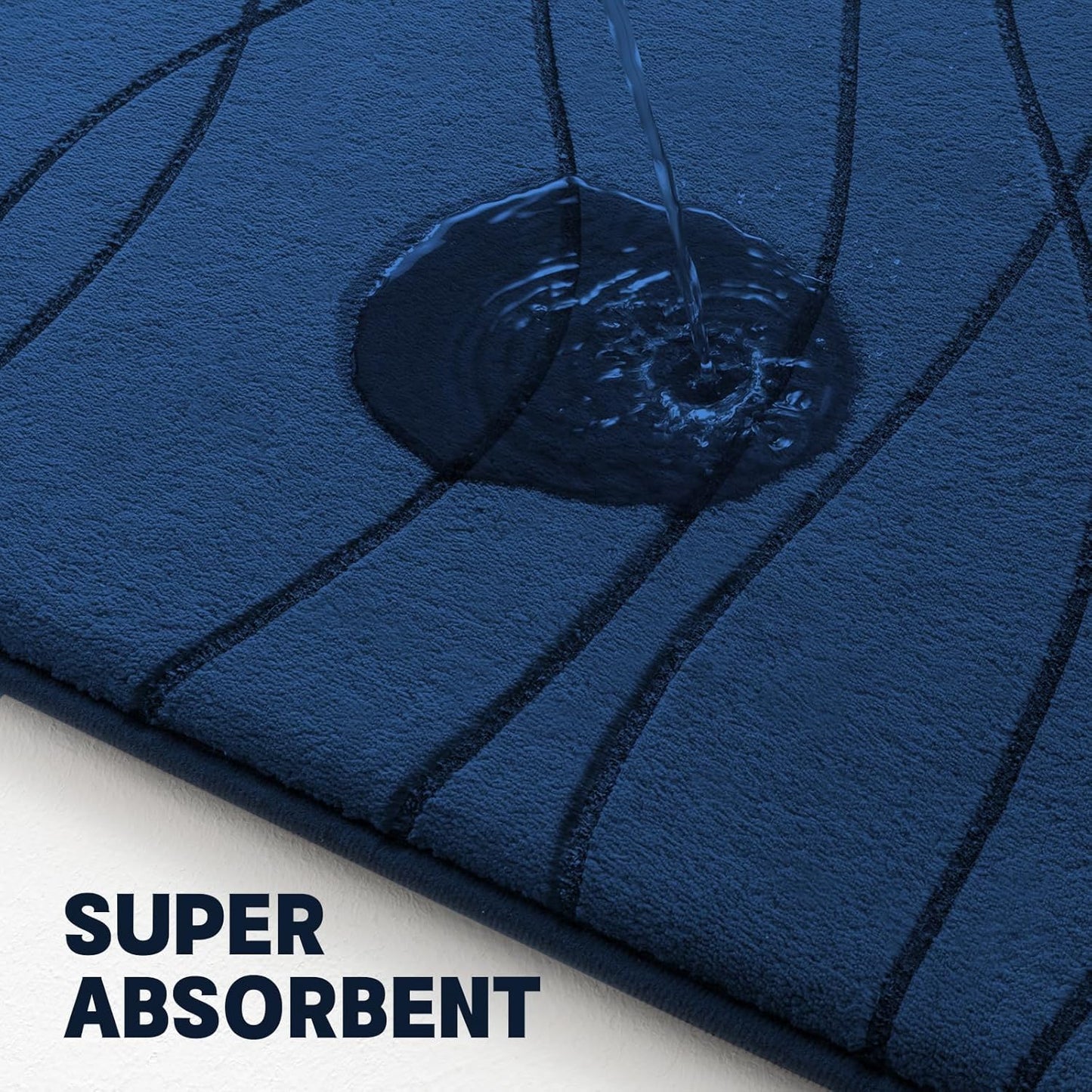 YIHOUSE Memory Foam Bathroom Rug Set - Ultra Absorbent Non-Slip Mats | 3-Piece Navy Blue Collection