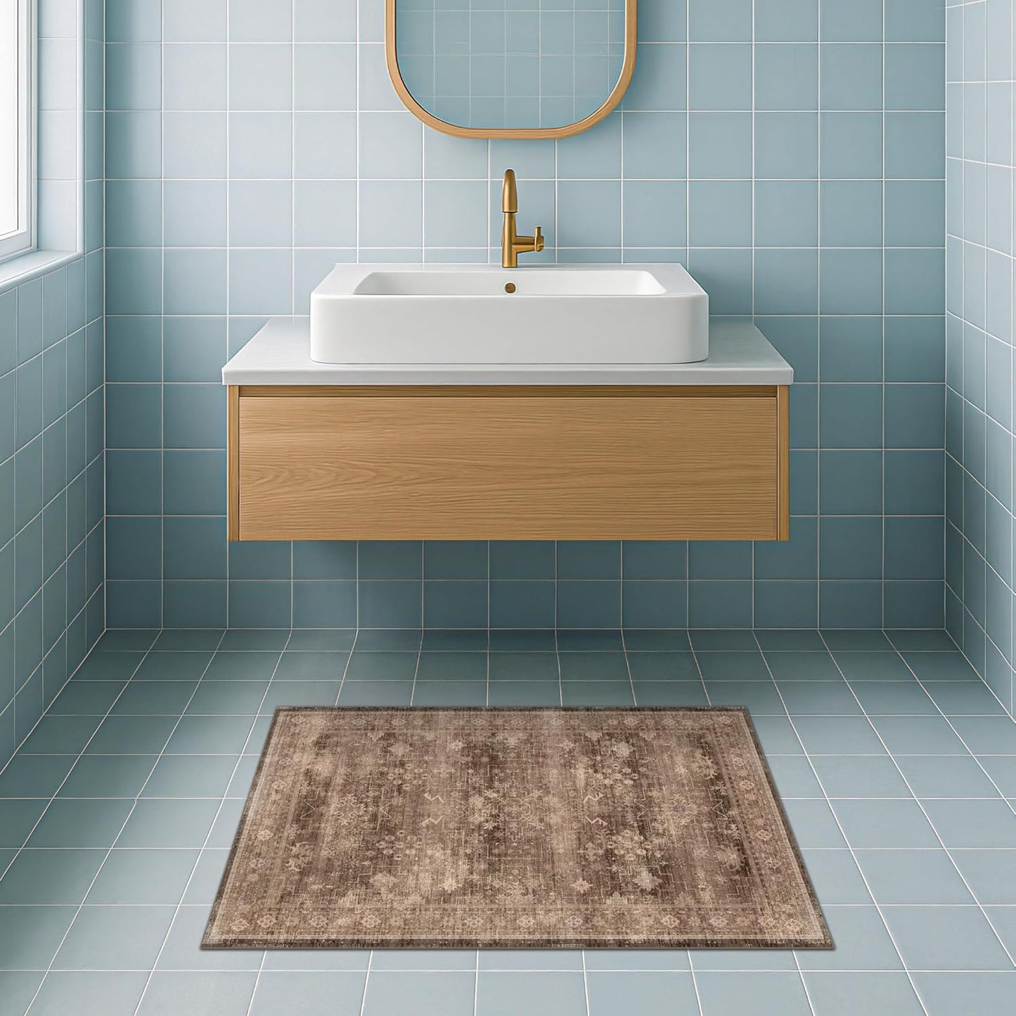 Regine Switzerland Brown 2x4 Entryway Runner Rug - Non-Slip, Washable, Vintage Taupe for Indoor Use