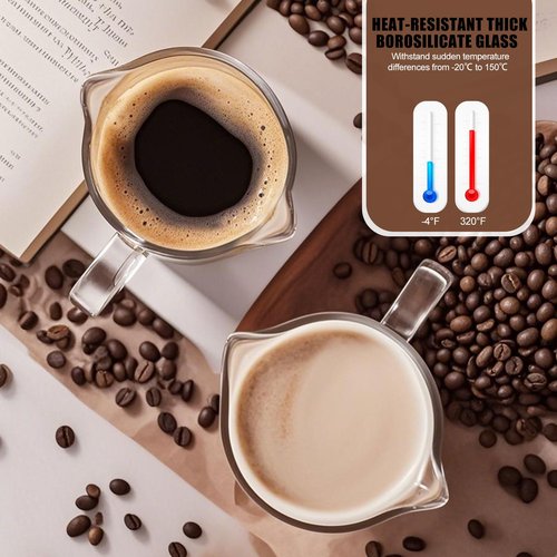 FUNGLIJIE Espresso Cups Set of 2, 75ML Espresso Shot Glass with Handle Double Spout Cups Clear Glass Measuring Cup Coffee Accessories Great for Making Coffee Desserts Salad Dressing