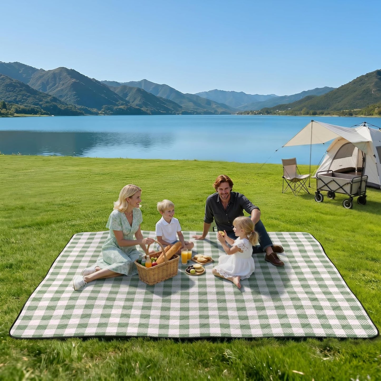 TigeJoy Extra Large Waterproof Picnic Blanket - Foldable 80''x80'' Sandproof Mat for Outdoor Adventures