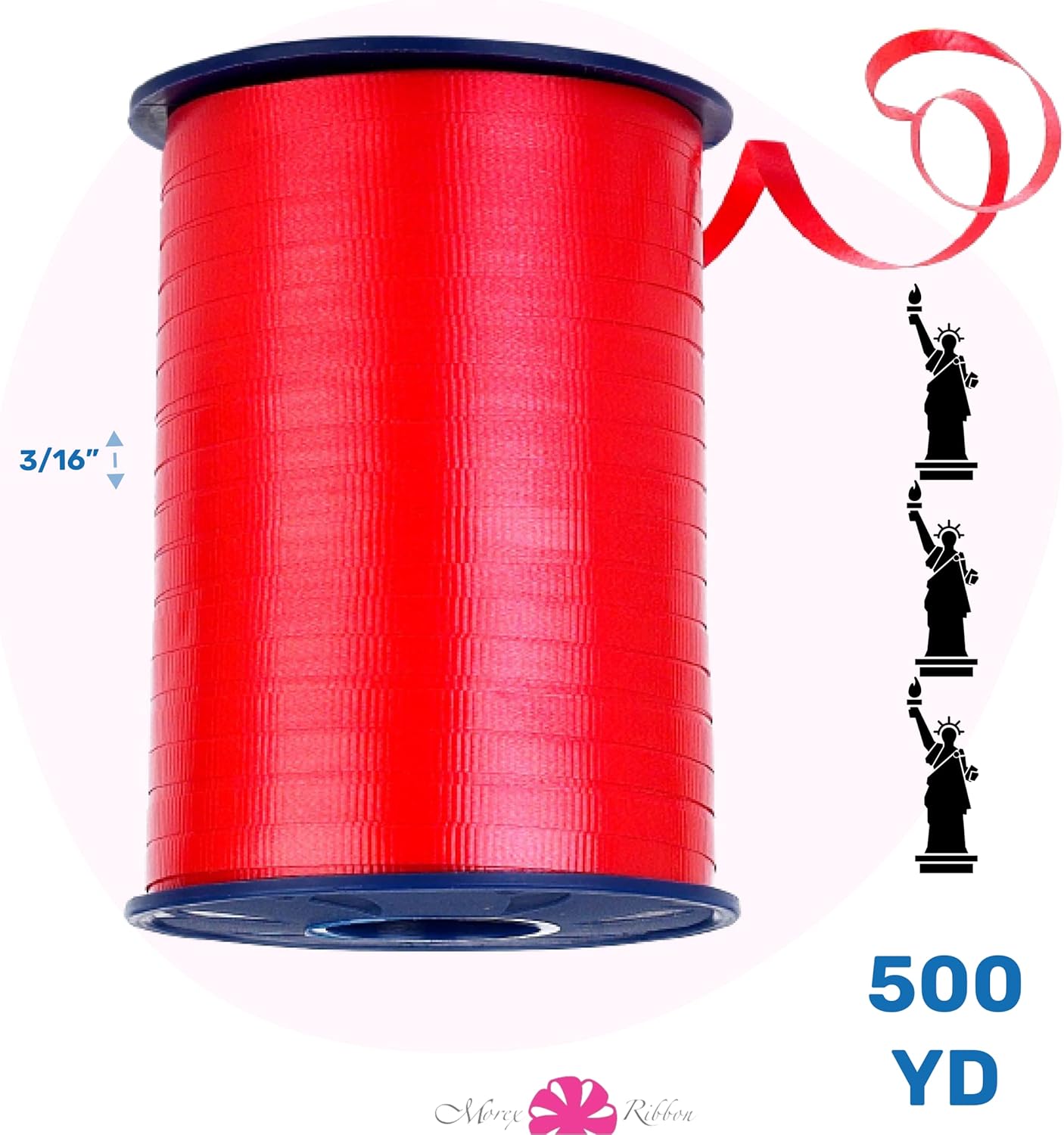 Crimped Curling Ribbon 3-Pack - Light Blue, Light Pink & Yellow - 3/16" x 500 YD for Gift Wrapping & Crafts