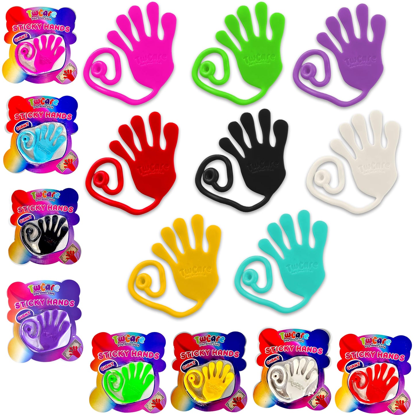 Jumbo Giant Sticky Hands, 13-in Total Length (2 Pack Assorted) Mega Large Fun Stretchy Silly String Toy for Kid Adult, Stress Anxiety ADHD Relief, Party Favors, Birthday Gift, Classroom Prizes