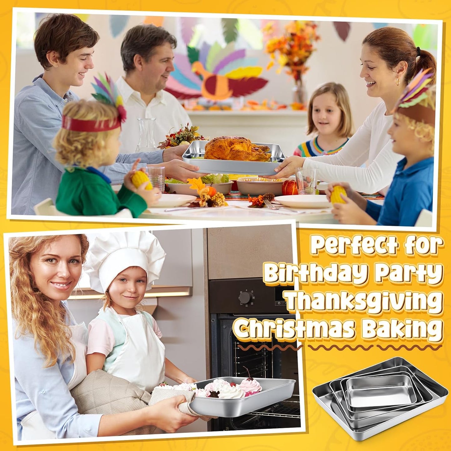 Skiennix 7-Piece Bakeware Set - Stainless Steel Baking Pans for Oven | Non-Toxic, Dishwasher Safe, Various Sizes