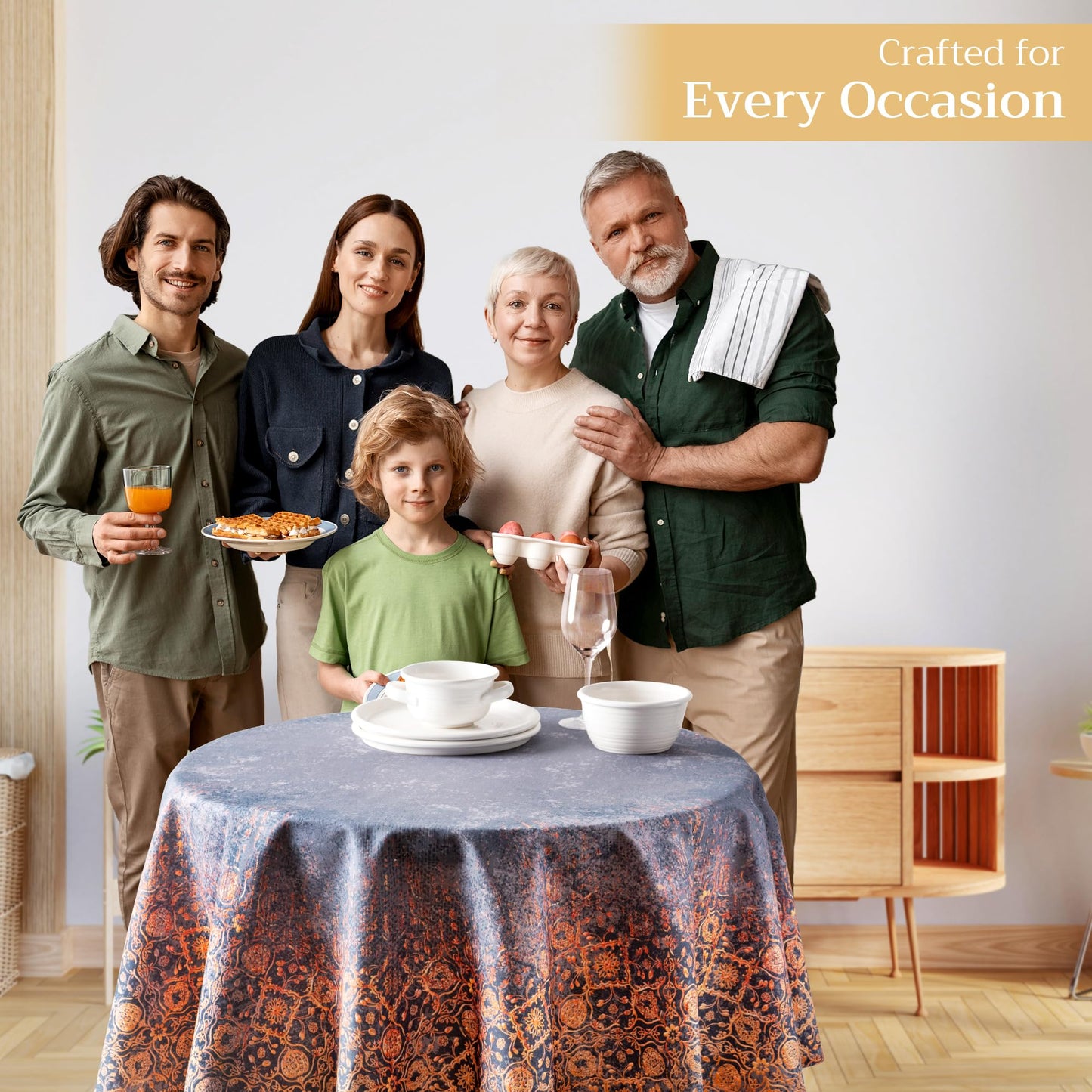 Maison d' Hermine Table Cloth Round Table 100% Cotton 63 Inches Fall Tablecloth Reusable Everyday Use for Thanksgiving Christmas Decorations Dining Farmhouse Party (Imperfection)