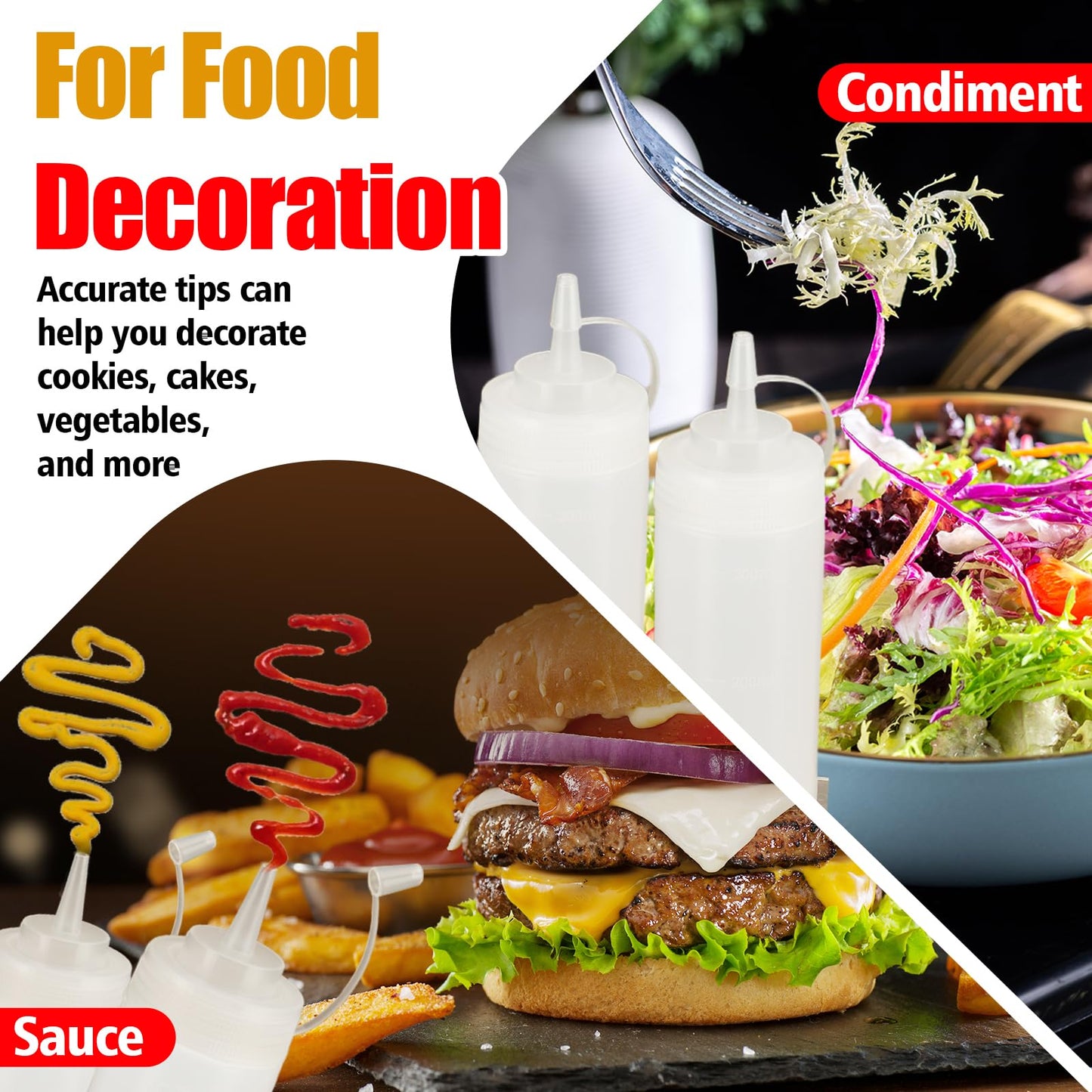 WELKOR Squeeze Bottles for Sauces,Leak-Proof Condiment Dispenser, BPA-Free Kitchen Restaurant Squeeze Bottle Set with Wide Mouth for Ketchup, Mustard,Syrup,Dressings (White, 2Pack-16oz(400ml))