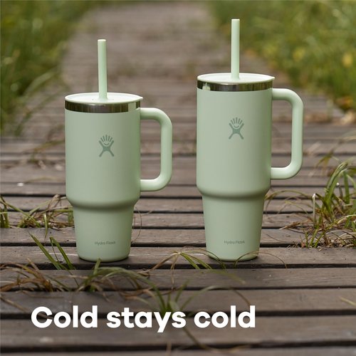 Hydro Flask Travel Tumbler with Handle, Lid and Straw - Insulated Stainless Steel in 40 Oz Ivory